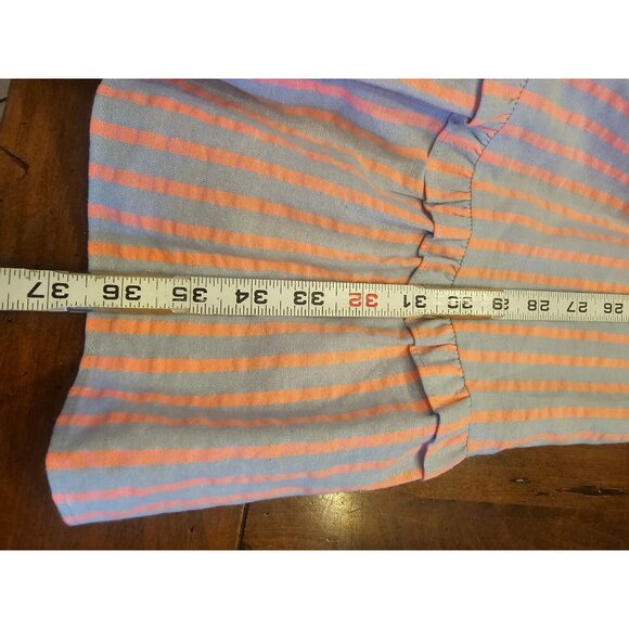 Draper James Pinstripe Fit & Flare Dress Puff Sleeve Ruffle Hem Blue & Pink Knee - Picture 10 of 12